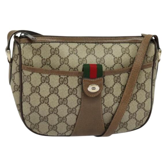 GUCCI GG Supreme Web Sherry Line Bag Pvc Beige Gold 89 02 032 - Picture 1 of 16